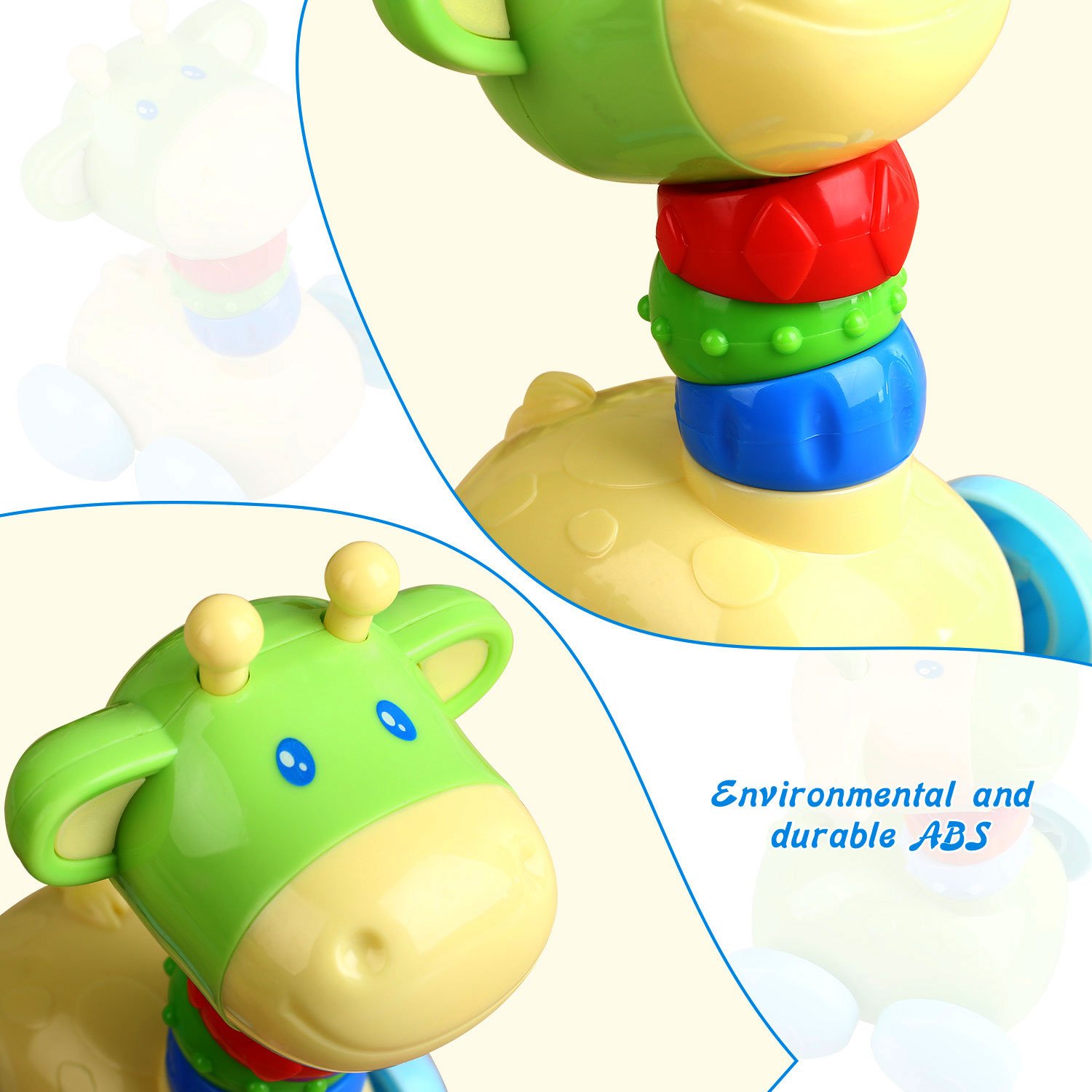 Baby Rattle Toys Play Set by Peradix - Push and Go Giraffe Car with Wheels to Grab and Spin Hand Bell Shaker Nursery Toys for Crawling Newborn Baby, Infant Toddler Gift