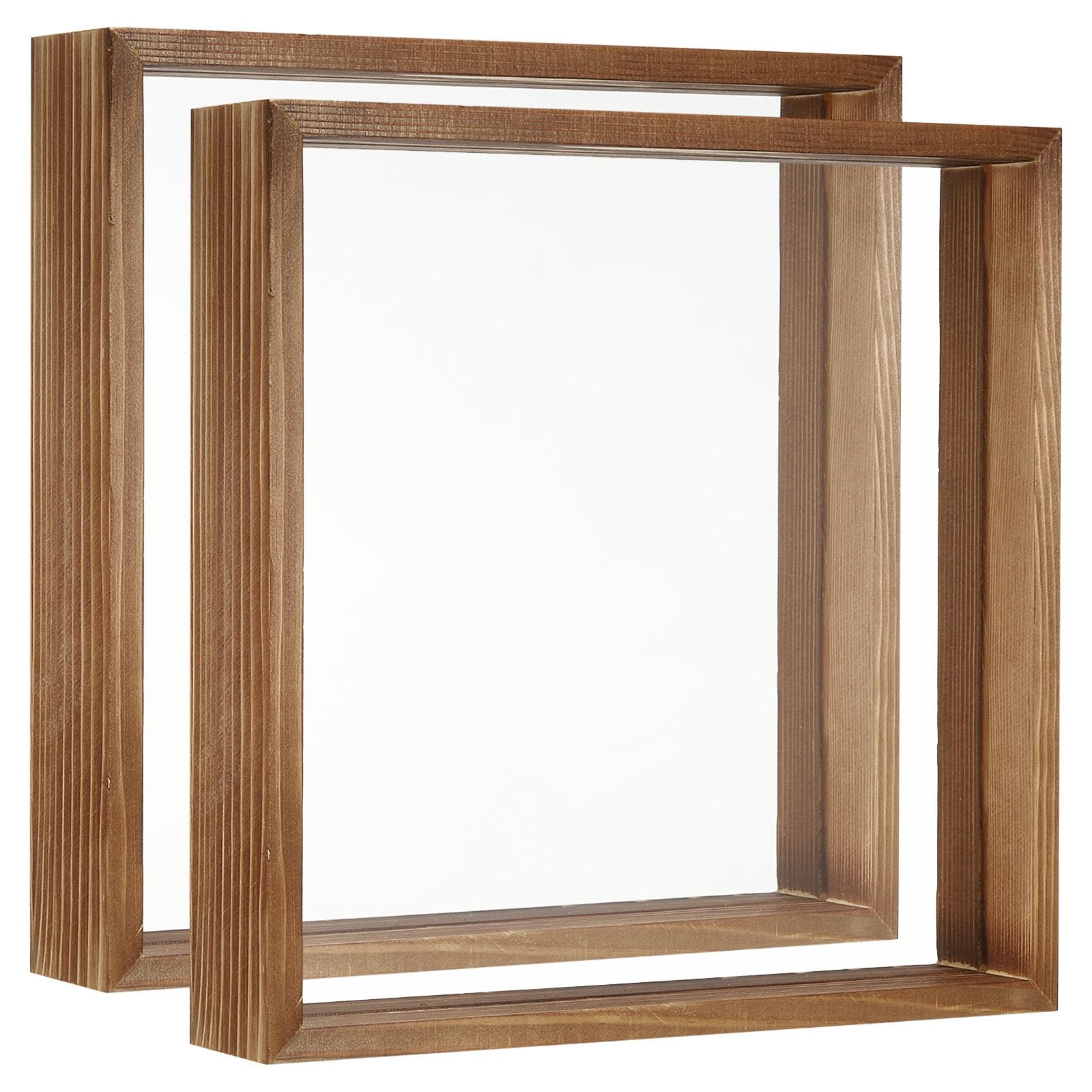 PATIKIL 8x8 Wood Picture Frames, 2 Pack Double Sided Acrylic Plant Specimens Frame for Pressed Flowers Leaf Display Desktop Table Decoration, Brown