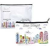 Beary Blu City Themed Artwork Cosmetic Bag Series – Designed in USA, Travel Makeup Bag with Zipper, Souvenir Gift for Women, Artwork Organizer for Purse or Toiletry (San Diego)