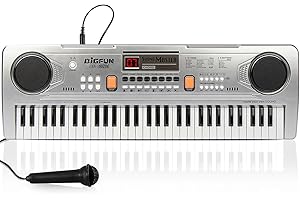 Raimy Piano Keyboard for Beginners, 61 Keys Portable Electronic Digital Piano with Microphone, Learning Educational Music Keyboard Piano for Kids Gifts Toys for Boys Girls Toddlers (Silver)