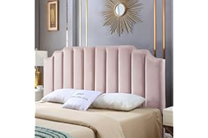 24KF Pink Velvet Tufted King Upholstered Headboard, Modern Vertical Channel Design California King Headboard with Curved Tufted Top,Pink