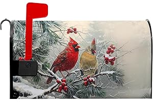 STITCHKOZY Cardinal Bird Mailbox Covers Magnetic Standard Size Winter Snowflake Mailbox Cover Holly Leaves and Berries Mailbox Post Cover Waterproof Mailbox Wraps Mailbox Decor for Home Garden Yard 21x18 Inch