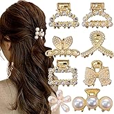 8Pcs Pearl Claw Clip Small Hair Clips for Women,Sweet Pearls Barrettes Various Styles Pearl Hair Claw Clips,Non-slip Mini Clawclips Gold Hairclip Decorative Hair Accessories for Women Girl