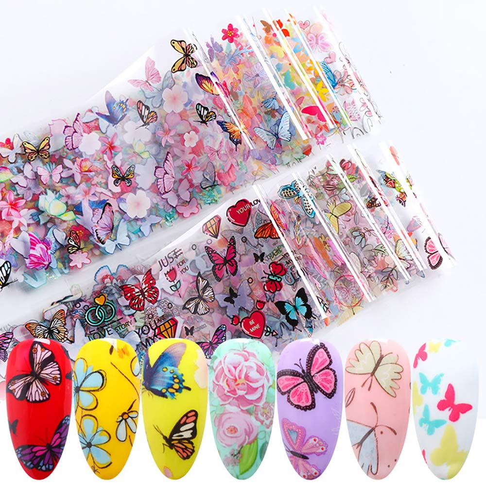 10 Sheets Butterfly Nail Foil Transfers Stickers Flowers Butterfly Starry Sky Nail Art DIY Decals for Women Girls Decoration Manicure Design
