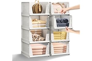 MSHOMELY 5 Packs Stackable Plastic Storage Basket for Closet Foldable Closet Organizers and Storage Bins for Shelves Storage Drawer Container for Clothes, Wardrobe, Pantry, 5L