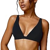 ABOCIW Womens Deep V Neck Sports Bra Padded Low Impact Fitness Yoga Bra U Back Wireless Gym Workout Bra Crop Top