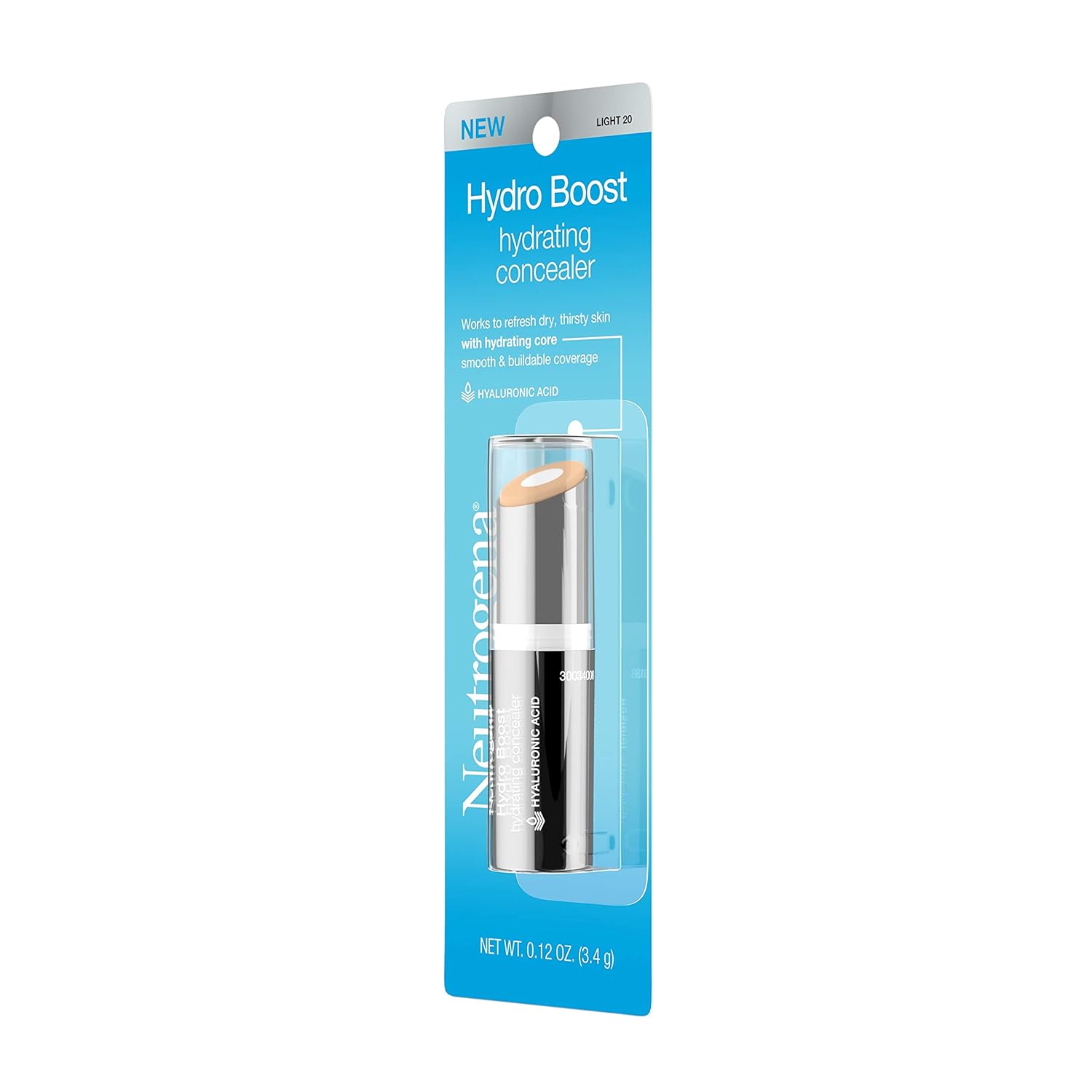 Neutrogena Hydro Boost Hydrating Concealer Stick for Dry Skin, Oil-Free, Lightweight, Non-Greasy and Non-Comedogenic Cover-Up Makeup with Hyaluronic Acid, 20 Light, 0.12 Oz : Beauty