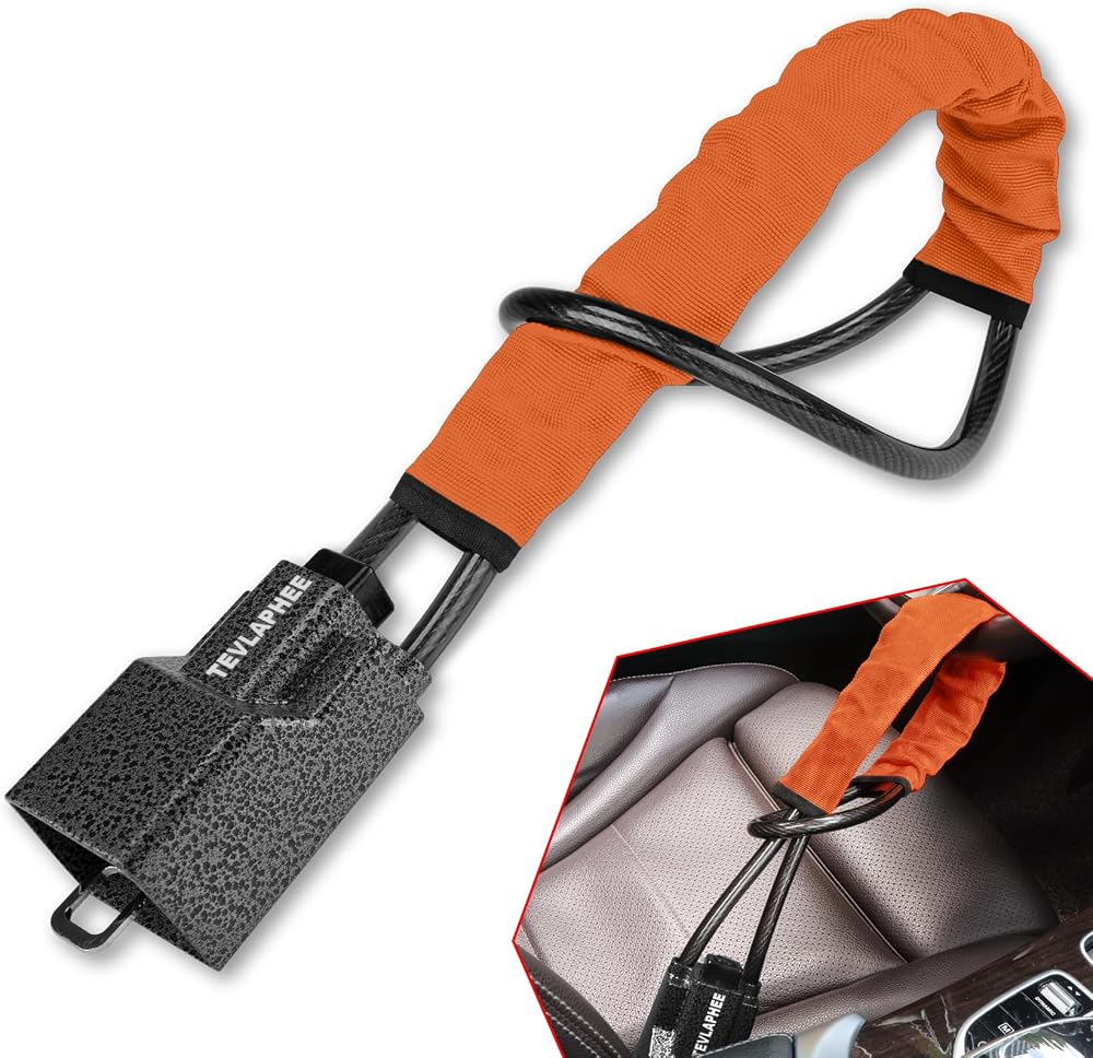 Tevlaphee Upgraded Steering Wheel Lock High Visibility 3 Keys Orange