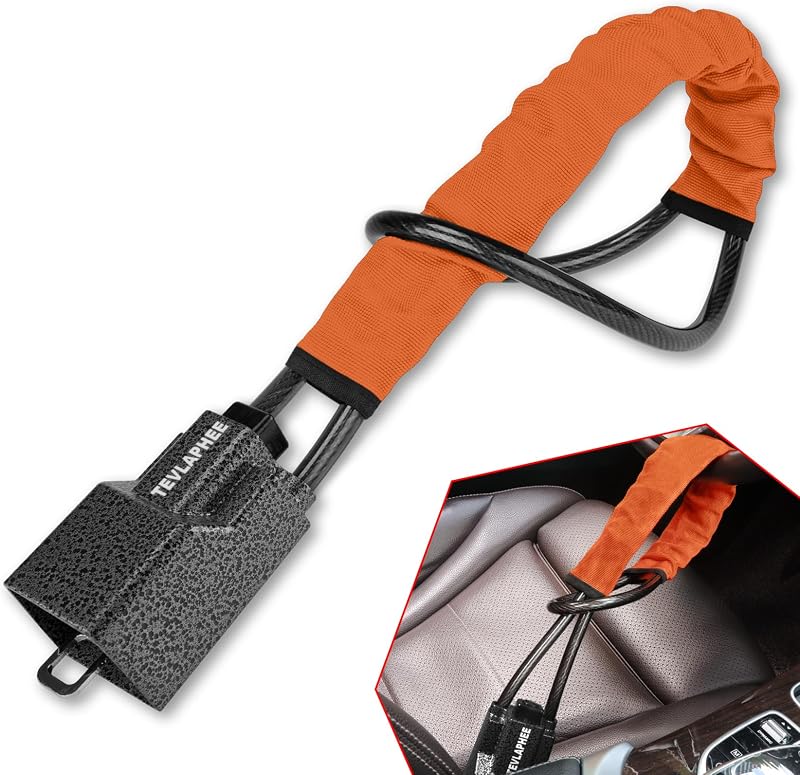 Tevlaphee Upgraded Steering Wheel Lock High Visibility 3 Keys Orange