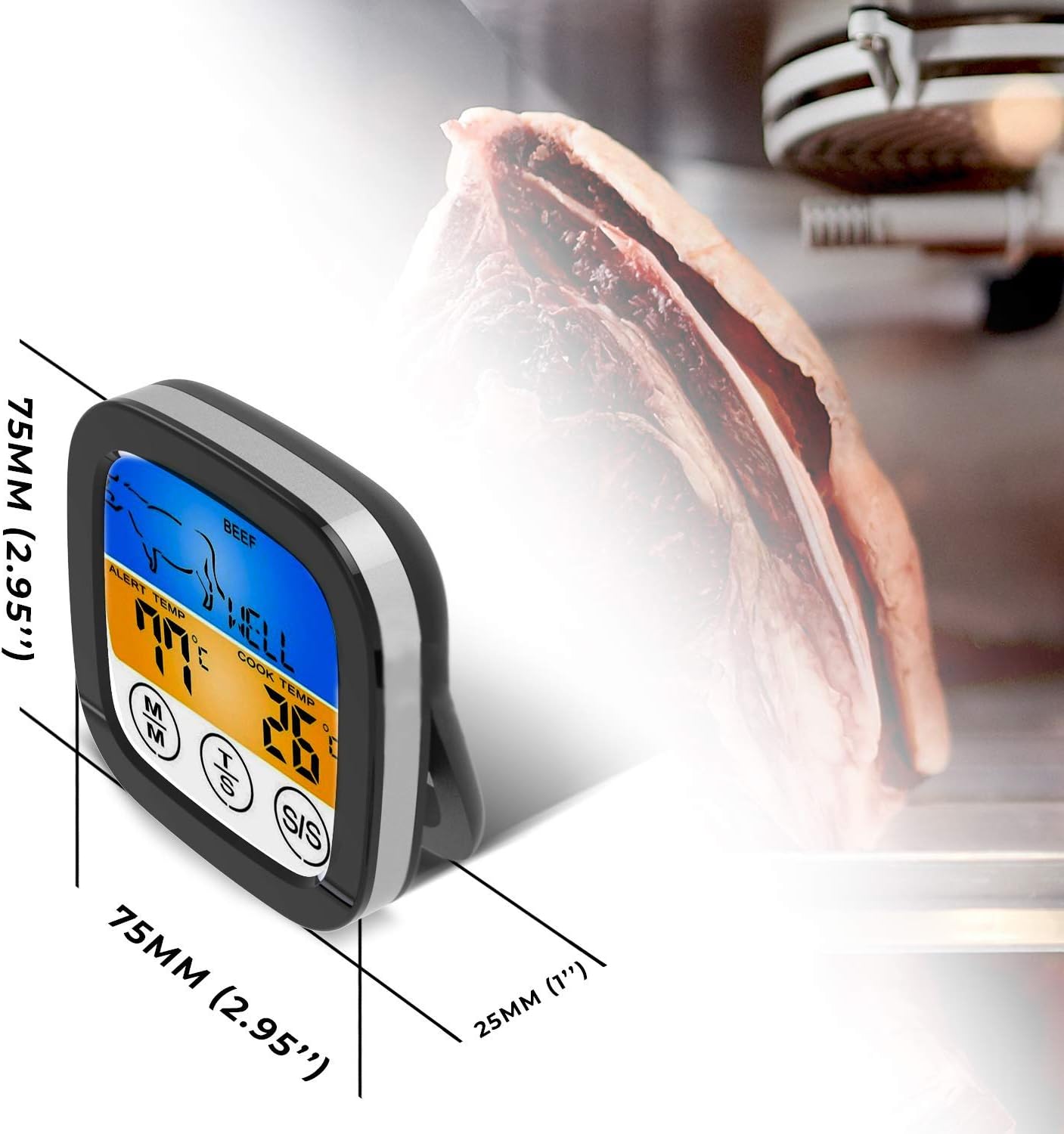 Digital Touchscreen Food Thermometer for Meat Poultry Fish Cooking in Frying Pan Smoker Oven BBQ Grill with Sensitive Color LCD Display | All Temperature and Timer Modes | Best Taste Results (Silver): Kitchen & Dining