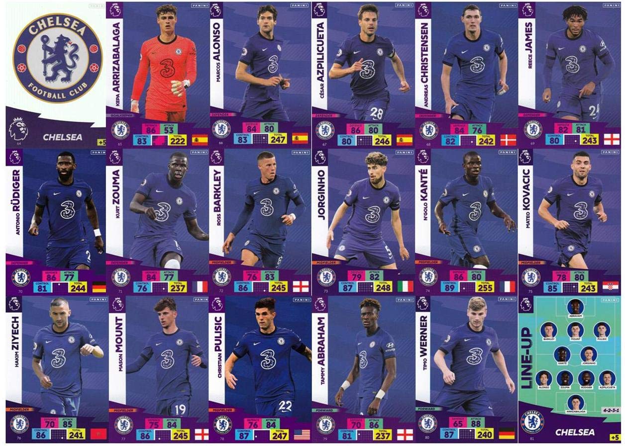 Adrenalyn XL PREMIER LEAGUE 2020/21 FULL 18 CARD BASE SET INC BADGE AND LINE UP CHELSEA