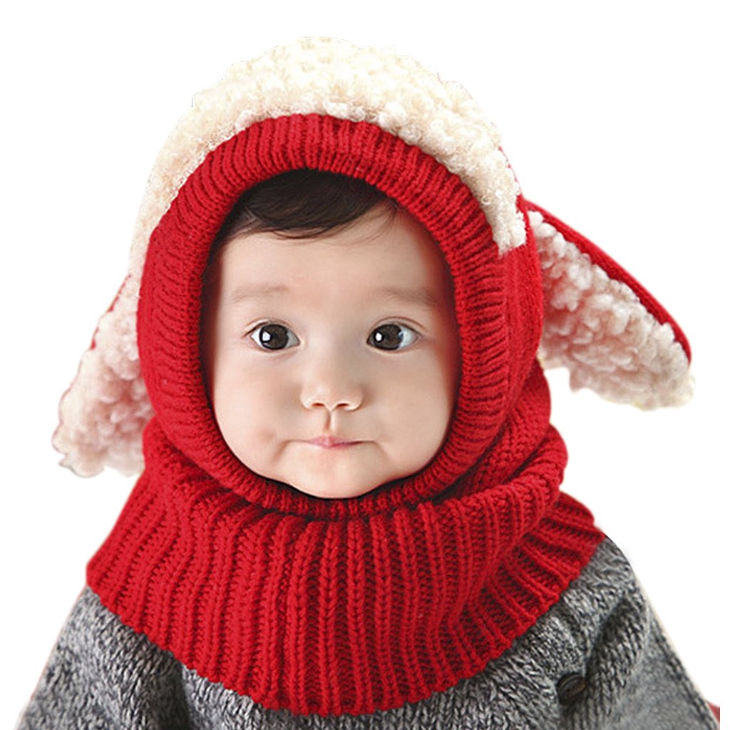 Toddlers Hat Scarf Set in One Infant Boy Girl Animal Coif Hood Cap Winter  Warm Knitted Cartoon Pattern Neck Collar Head Wraps Cute Long Ears Kids