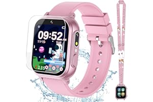 DOLWENQI Kids Waterproof Smart Watch Girls Toys Age 6-8, Kids Watch with 32 Games Dual Camera HD TouchScreen Music Habit Tracking Alarm Pedometer Christmas Birthday Gifts Ideas for Girls 3-12 Year Old(Pink)