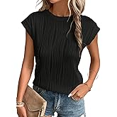 EVALESS Womens Short Sleeve Textured Tops Crewneck Knit Solid Loose Casual Basic T Shirts Tee Blouses