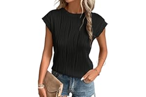 EVALESS Womens Short Sleeve Textured Tops Crewneck Knit Solid Loose Casual Basic T Shirts Tee Blouses