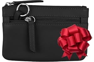 ili New York Mini Leather Coin Purse, Compact Design with Key Ring and RFID Protection for Women and Men in Vibrant Colors, Black