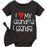YSCULBUTOL Baby Twins Bodysuits I Love My Grandma And Grandpa Infant Baby Clothes Unisex Twin Romper Outfits With Hat