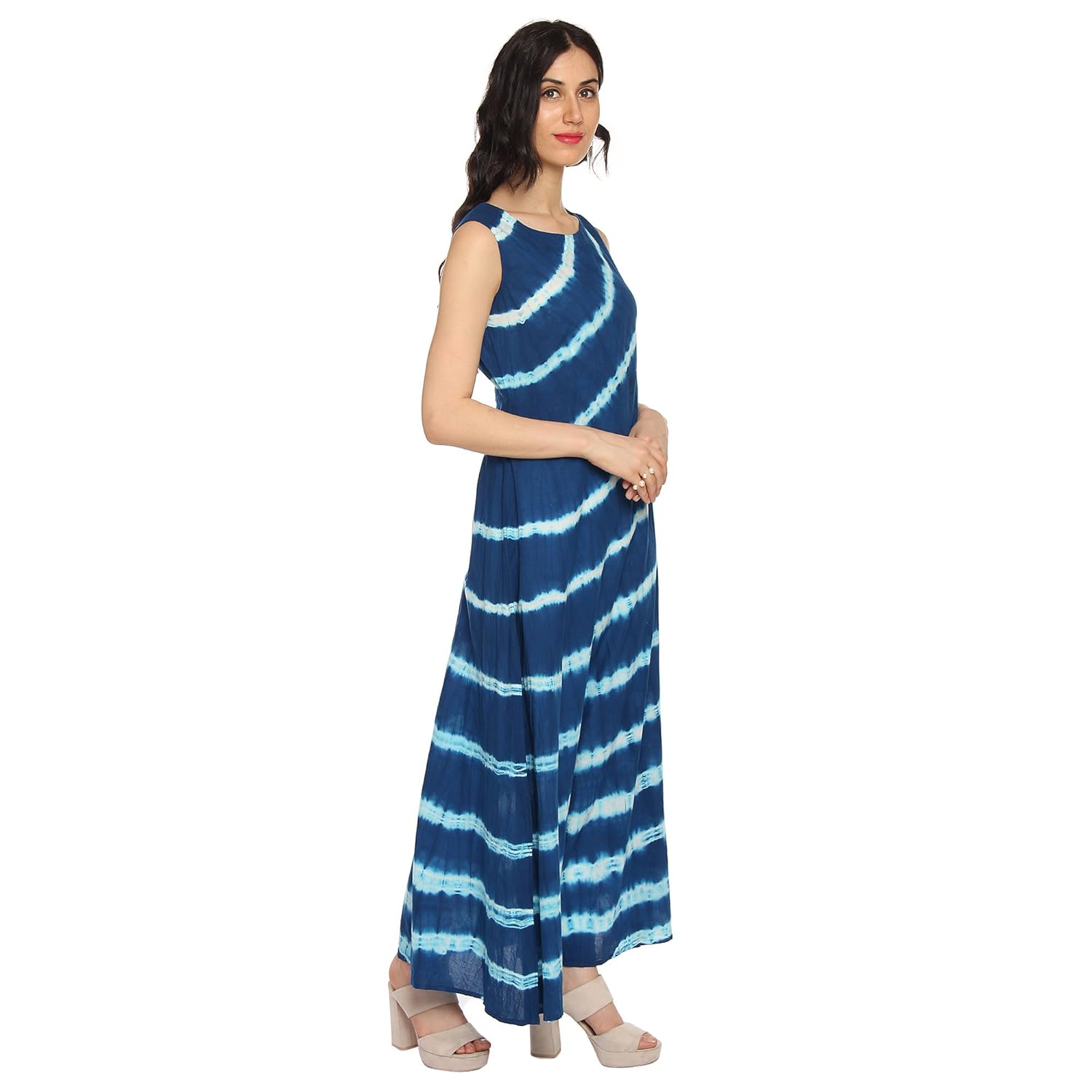 amayra women's cotton sleeveless a-line kurti (blue)