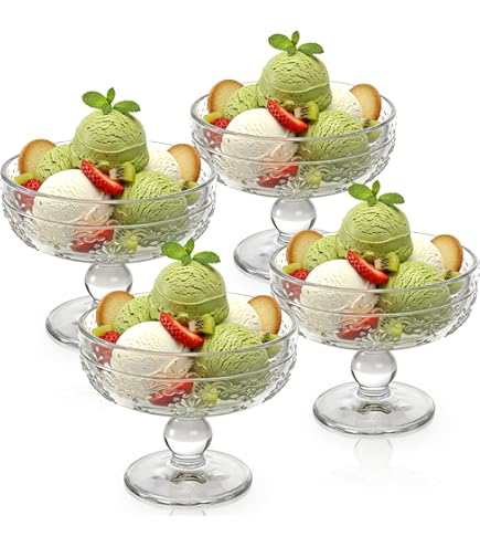 Vintage Ribbed Glass Etched Bowl For Ice Cream & Desserts