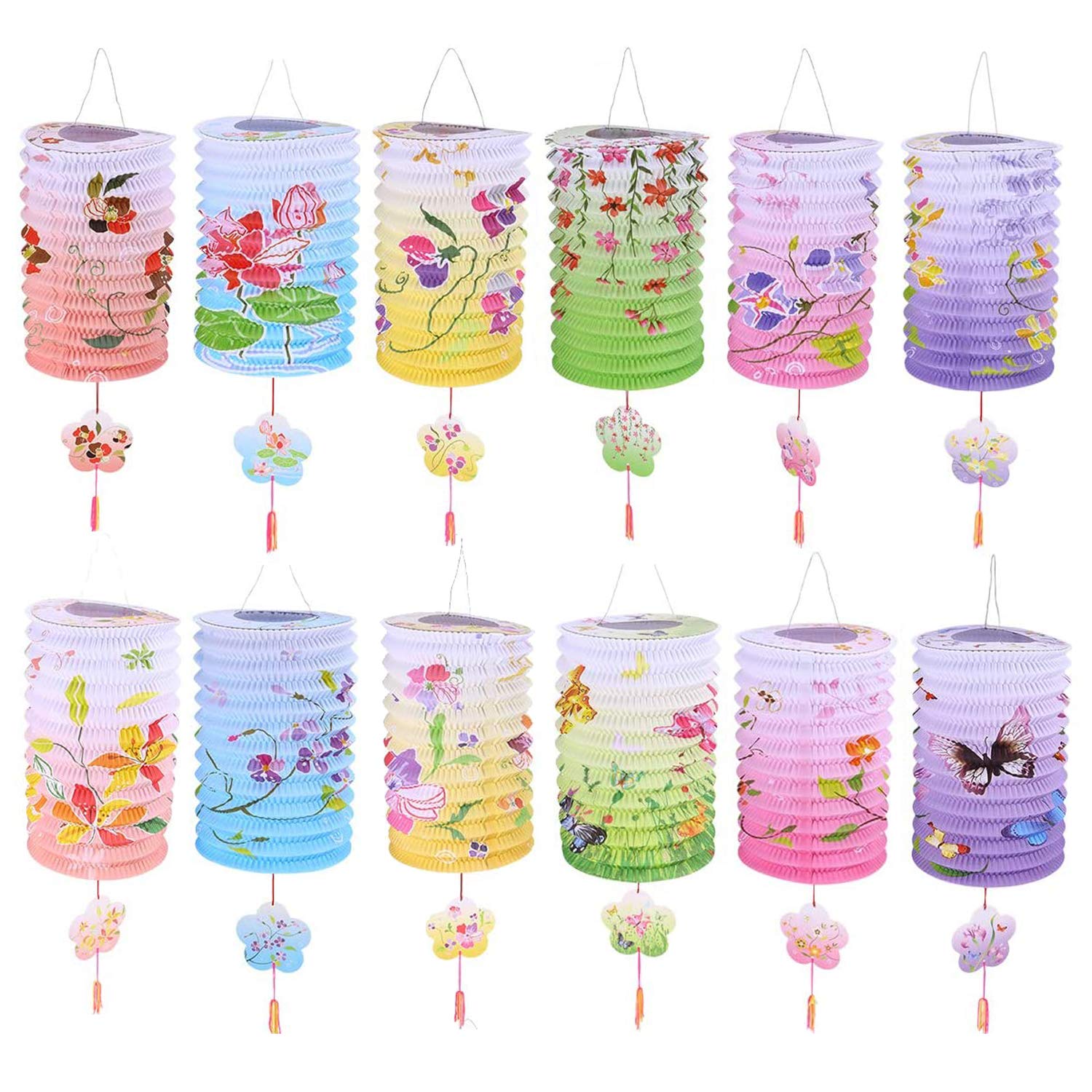12 Pieces Chinese Paper Lanterns - Chinese Paper Lanterns Lamp Shades Ceiling Hanging Decoration Colorful for Birthday Wedding Party