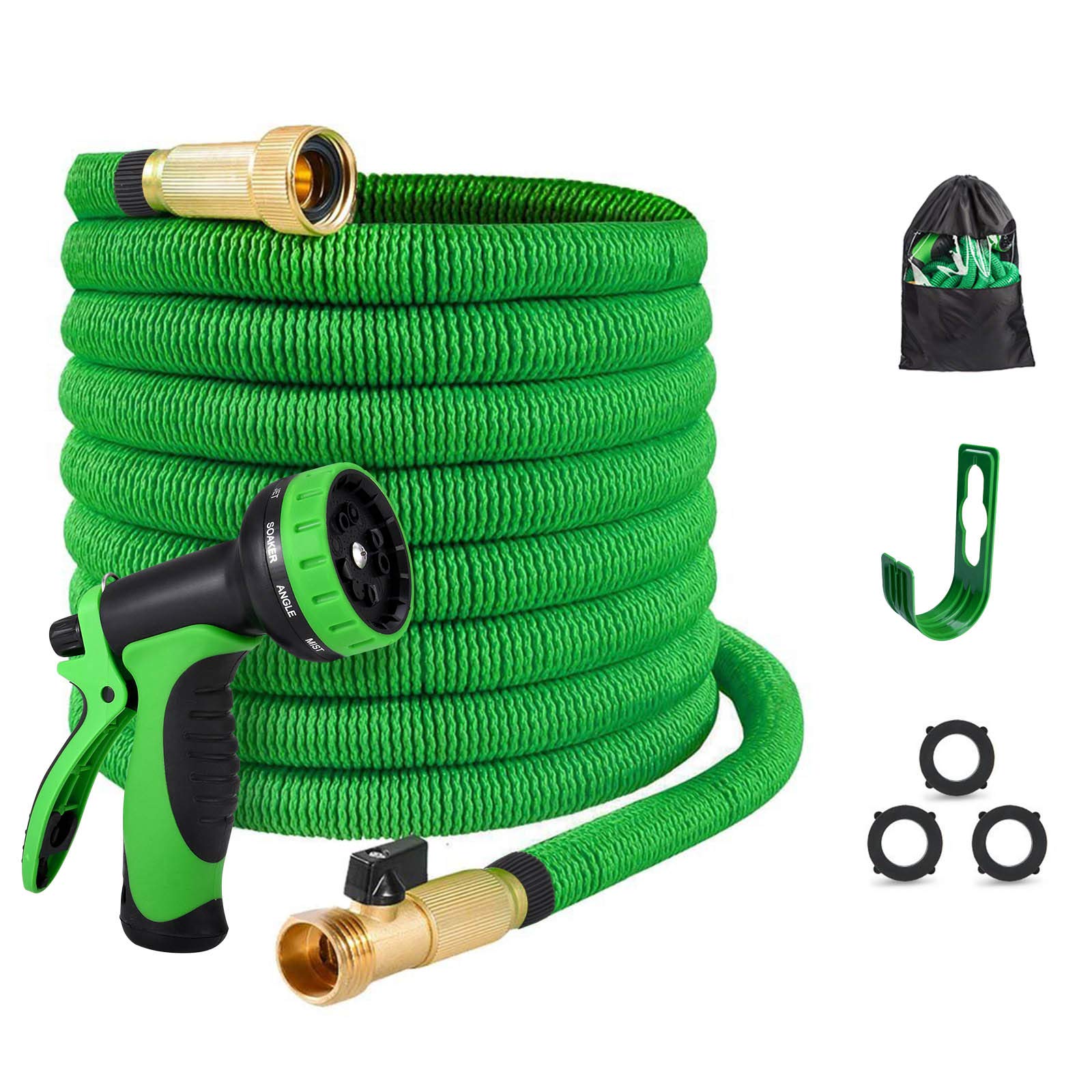 Slendor Expandable Garden Hose, 50ft Flexible Water Hose with 10 Pattern Spray Nozzle, 3/4" Solid Br