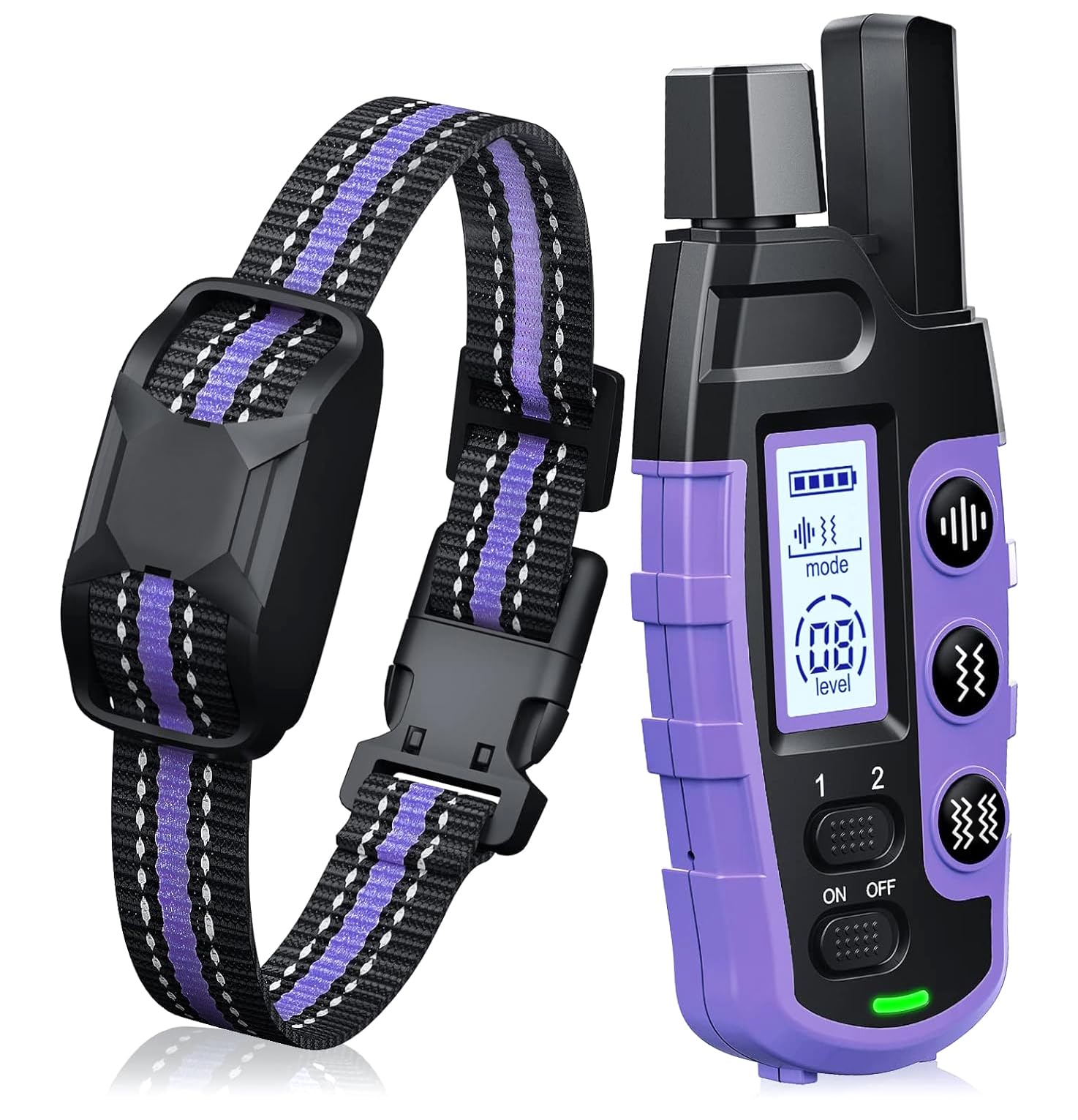 Dog Training Collar with 3300Ft Remote Range, 3 Training Modes Sound/Vibration/Strong Vibration, Security Lock IP67 Waterproof & Rechargeable, Anti Barking Collar for Large Medium Small Dogs (PURPLE)