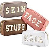 Remerry 4 PCS Nylon Cosmetic Bags Waterproof Spacious Travel Makeup Organizer for Women Chenille Letter Preppy Zipper Pouch Face Stuff Skin Hair Organizer Gift(Multicolor)