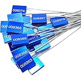 100 pcs Numbered Security Cable Seals Tamper Resistant Shipping Label Steel Metal Tags-Ties Pull Tight Truck Door Lock Disposable Self-Locking Security Strap (Blue)