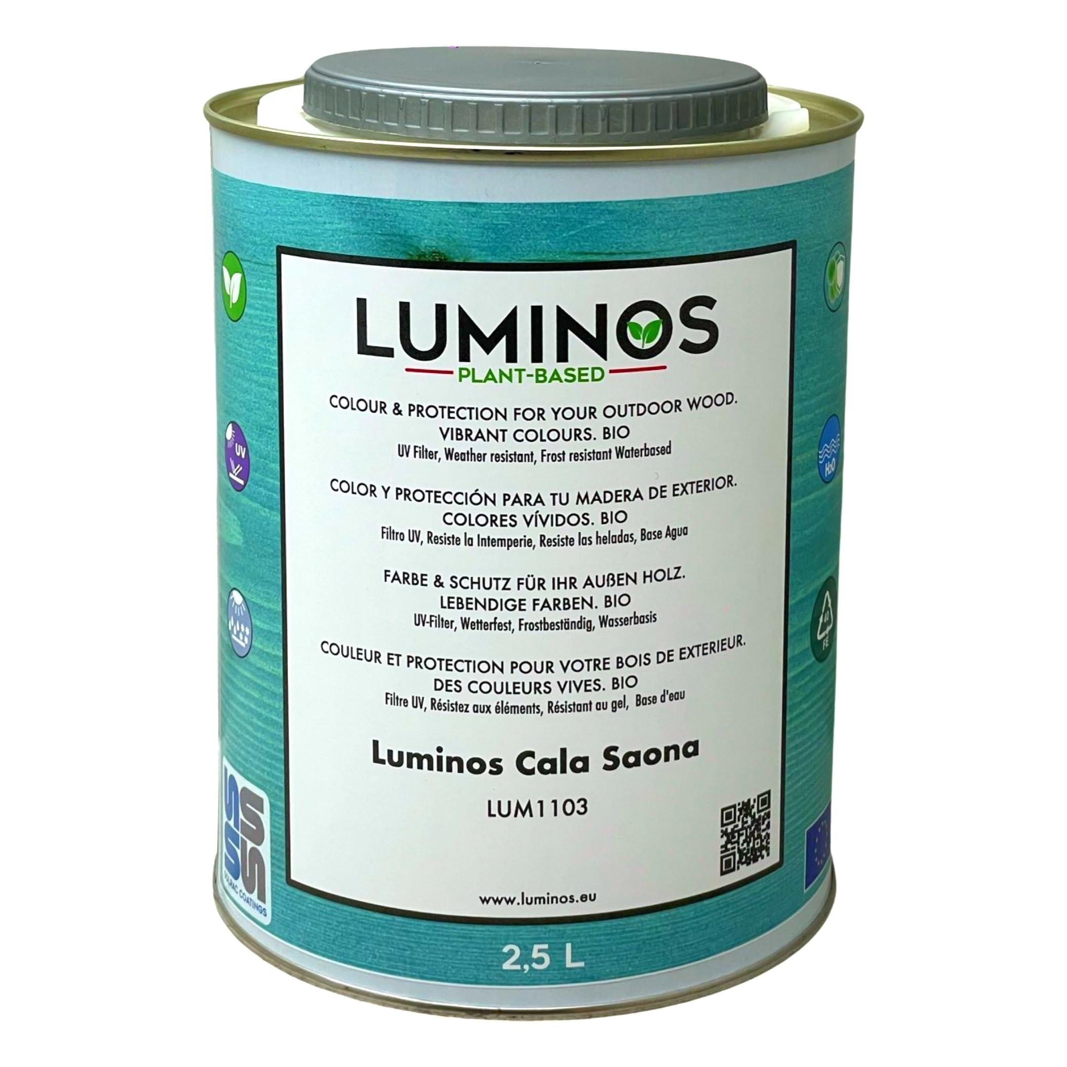 Luminos LUM1103 - CALA SAONA - Water-Based Wood Stain Protector BIO - Turquoise 2,5L
