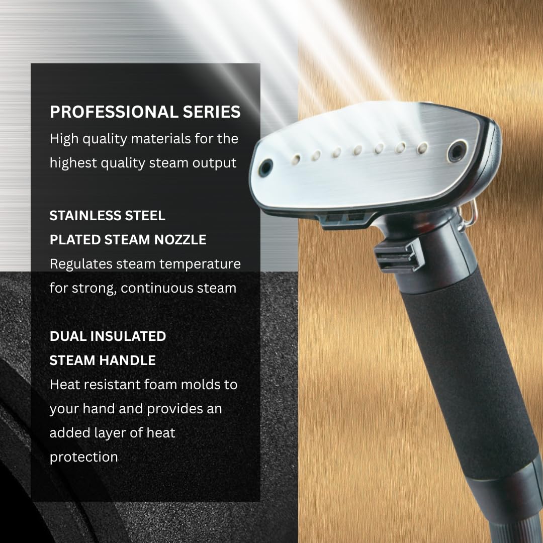 SALAV Limited Edition Professional Series Dual Bar Garment Steamer with Foot Pedals, Stainless Steel Steam Plate, Retractable Power Cord, 1.8L (60.8 oz) Water Tank, 1500 watts, 60+mins of Steam