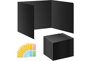 BCABO 24 Pack Black Desk Dividers for Students, Privacy Shields Folder for Students, Durable & Waterproof Plastic Study Board, Classroom Teacher Supplies Test Divider, Includes 10pcs Extra Labels