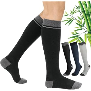 KKuSoxyy 3 Pairs Bamboo Viscose Compression Socks for Women Men | 15-20 Mmhg Knee High Sock, Relieving Leg Discomfort, Soft S