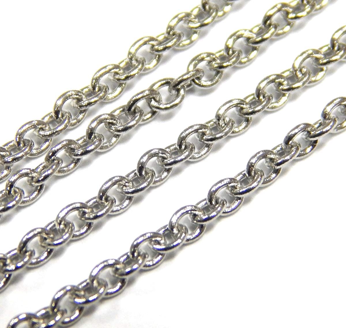 Perlin - Pack of 2 stainless steel chain metal chain made of stainless steel with carabiner and eyelet 50 cm link chain cable chain link round curb chain 2 x 2.5 mm silver colour