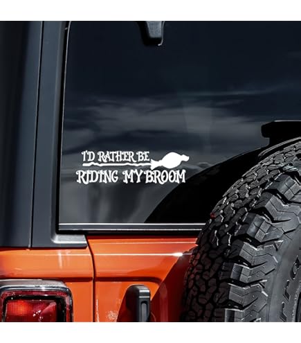 Lot De 2 Stickers Sorcière Avec Balai, Pour Voiture, Moto, PC, Vinyle, 14,3x11,4 Cm