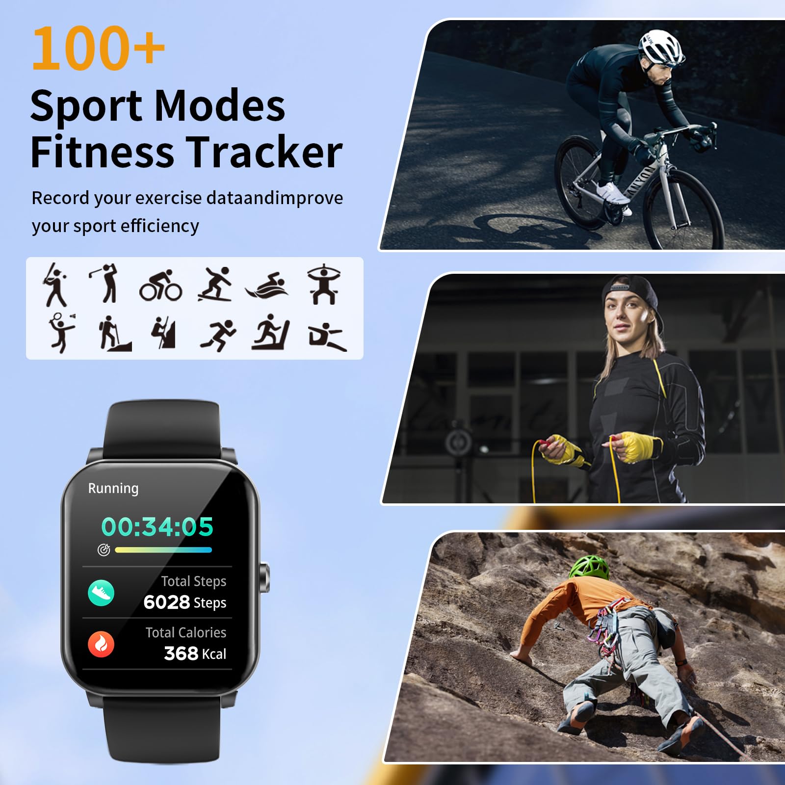 Smart Watch, Smartwatches for Men Women, 1.85"HD Fitness Tracker (Answer/Make Calls), 120+ Sport Modes, IP68 Waterproof Fitness Watch, Heart Rate/Sleep Monitor, Smartwatch Compatible Android iOS - Image 5