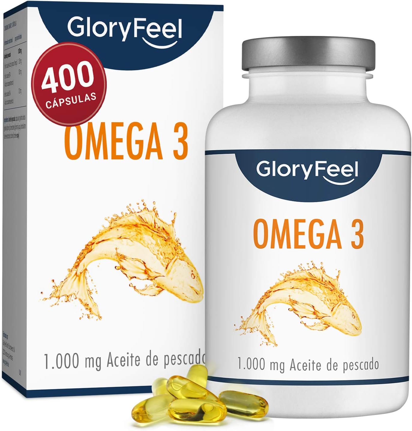 GloryFeel® Omega 3 Aceite de Pescado 1000 mg 400 Cápsulas de gran