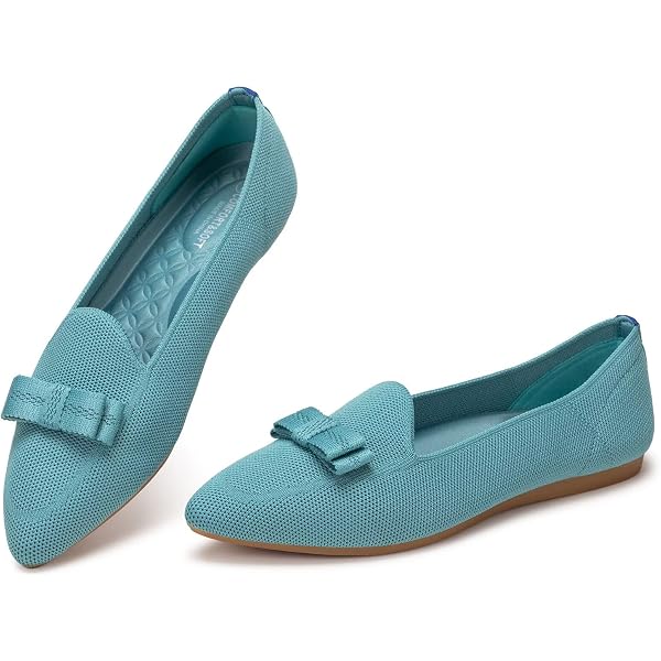 Women's Mary Jane Flats - Dressy Knitted Shoes With Double Adjustable Straps | Pointed Toe Comfort