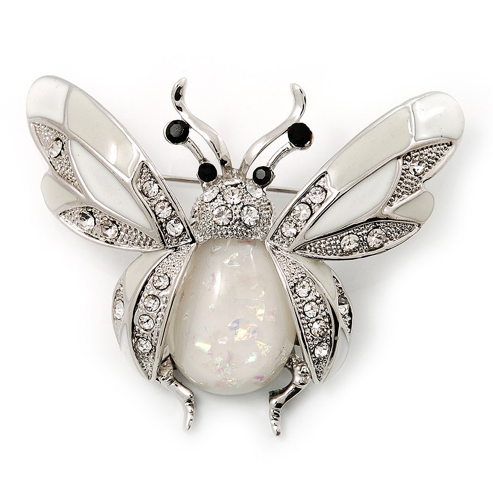 Large Enamel Bug Brooch (White)