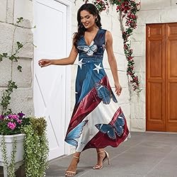 CHRATLHI Patriotic Dress for Women Sleveless Deep