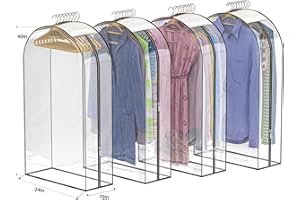 Jollygleam Upgraded Thickened Clear Garment Bags for Hanging Clothes 4 Packs, 10“ Gusseted and 40" Clothes Protectors for Han