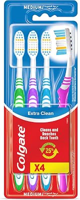 - Brosse à Dents Extra Clean Medium - Favorise une Bonne Santé Bucco-Dentaire - Nettoie en Profondeur - Atteint les dents du fond - Lot de 4