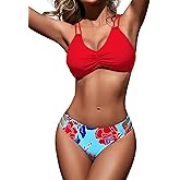 Zilcremo Women Two Piece Bikini Double Strap Swimsuits Hollow Out Bathing Suit Mid Waist Bikini Sets