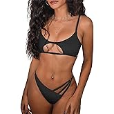 ZAFUL Women's Sexy Cutout Bikini Thong Bikini Set Tie Back Two Piece Swimsuit Bathing Suit