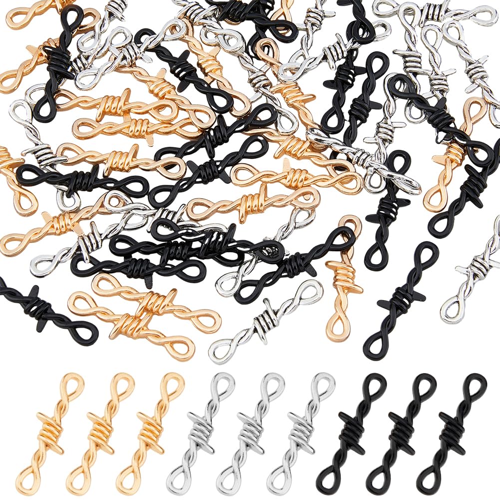 DICOSMETIC 60Pcs Vintage Alloy Charms 3 Colors Barbed Wire Charms Thorn Pendant Hip Hop Punk Charms Metal Link Pendant for DIY Bracelet Jewelry Making, Hole: 4x2.5mm