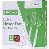 Fracurs 7.1" Extra Plastic Forks Heavy Duty, 120 Count Premium Disposable Forks Bulk, Heat Resistant & BPA-Free, Solid and Sturdy Clear Forks for Parties, Catering, Events and Everyday Use