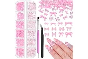 KIKONOKE 1 Box Pink Mini Bow Nail Charms,3D Resin Bows Charms Cute Flat Back Nail Bow Tiny Bowknot with Pickup Tools for Women Nail Decoration Crafts DIY