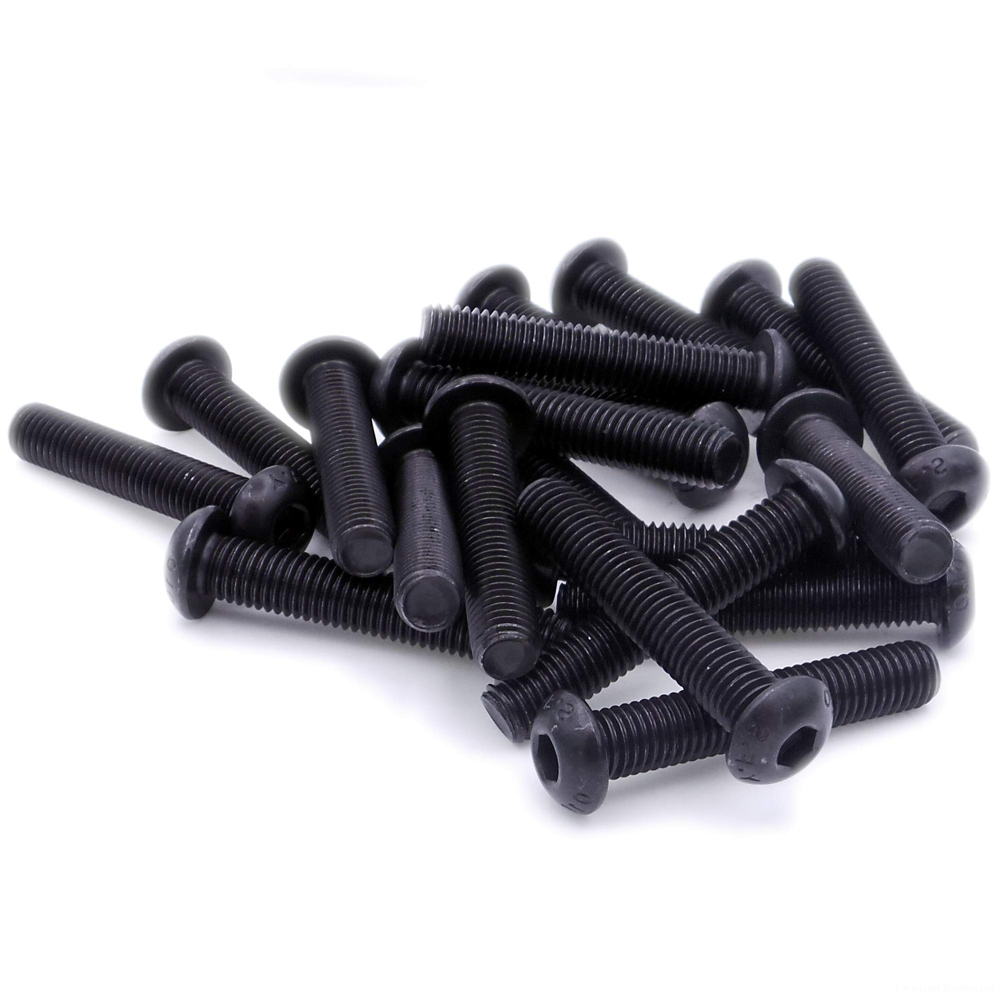 M5 (5mm x 16mm) Hex Socket Button Machine Screw (Bolt) - Black Steel (Pack of 20)