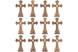 9 Inch 12 Pack Brown Wood Standing Crosses Wooden Tabletop Cross Rustic Cross for Baptism Centerpieces Home Church Decor Pray