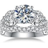 LOIPURI 3 Stone Moissanite Wedding Bridal Ring Set for Women, Round Cut 5CTTW D Color VVS1, Engagement Promise Anniversary Rings with Certificate, Size 5-10