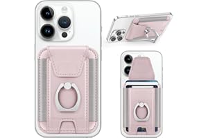 EXTRELIFE Magsafe Wallet with Phone Grip, Magnetic Phone Wallet, Leather Privacy Flap, Magnetic Wallet for iPhone 15/15 Pro/14 Pro Max/14 Pro/14/14 Plus/13/12 Series, (Not for 13/12 Mini), 7 Cards, Pink